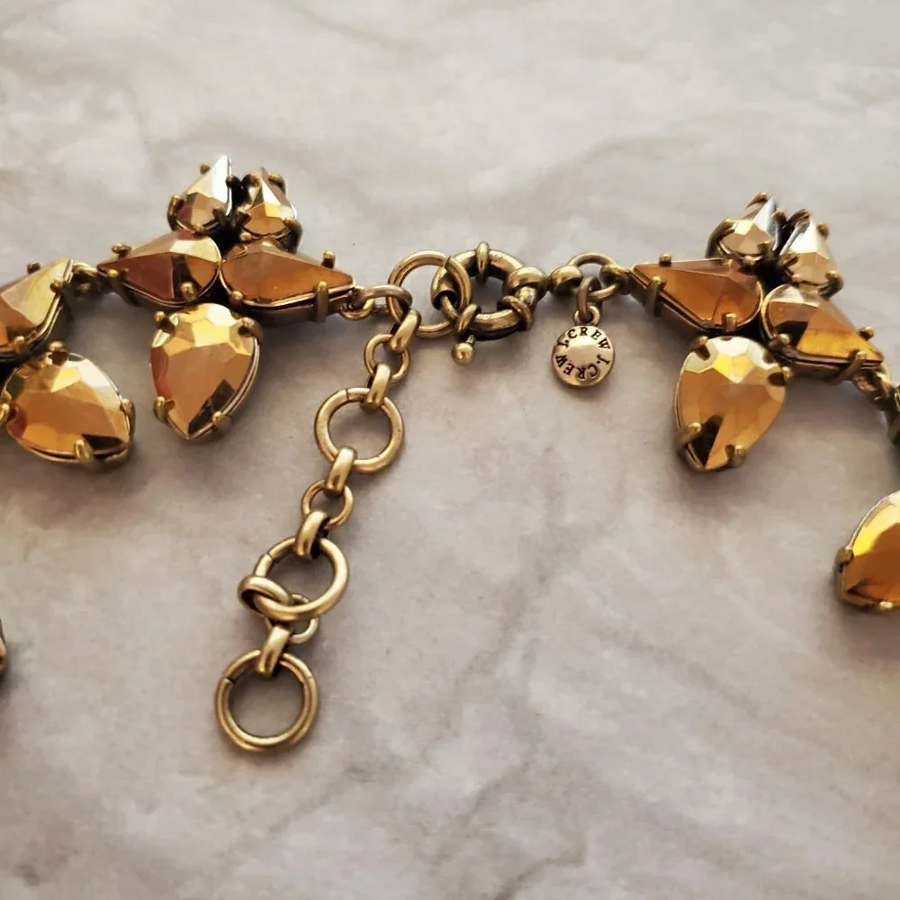 ✨ J.Crew Gold Rhinestone Crystal Cluster Statement Necklace ✨